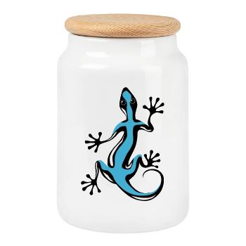 Blue Gecko - Cookie Jar with Wooden Lid - white - Front