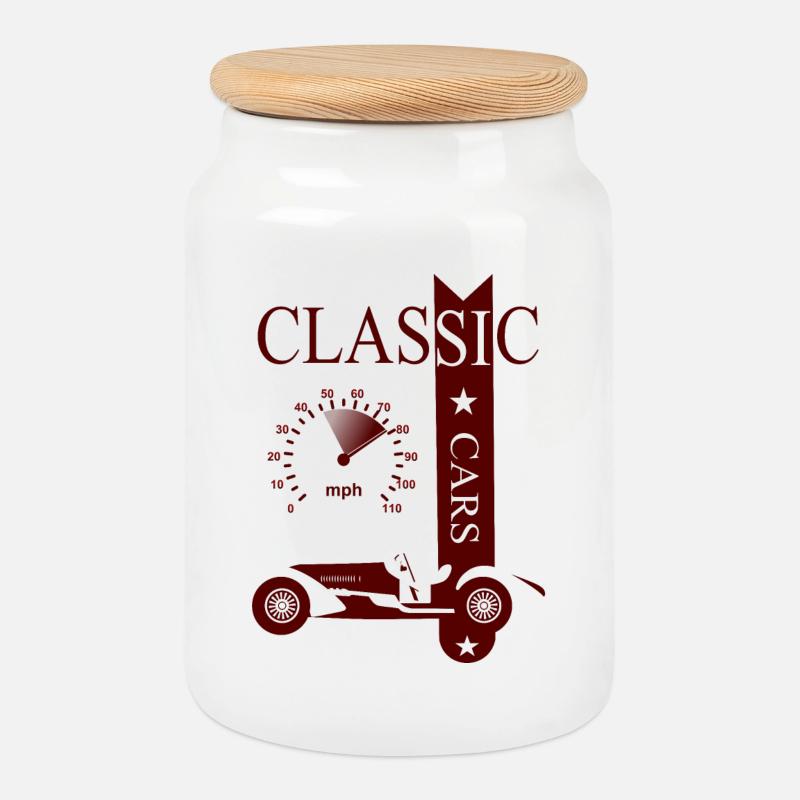 Vintage Classic Car - Keksdose mit Holzdeckel - Weiß