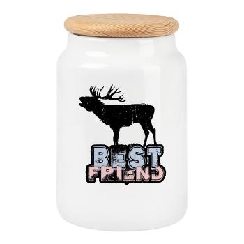 Meilleur ami Deer Hirsch - Boîte à biscuits avec couvercle en bois - blanc - Devant
