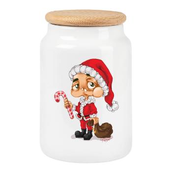 Santa Claus Nikolaus Santa - Cookie Jar with Wooden Lid - white - Front