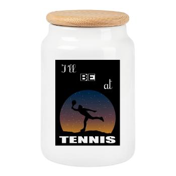 I'll be playing tennis - Cookie Jar with Wooden Lid - white - Front