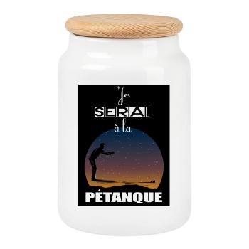 je serai à la pétanque - Boîte à biscuits avec couvercle en bois - blanc - Devant