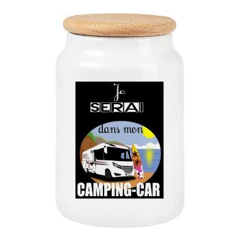 Camping-car au soleil - Boîte à biscuits avec couvercle en bois - blanc - Devant
