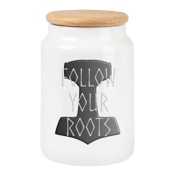 Mjölnir Donar Hammer Thor - Follow your Roots grau - Keksdose mit Holzdeckel - Weiß - Vorne