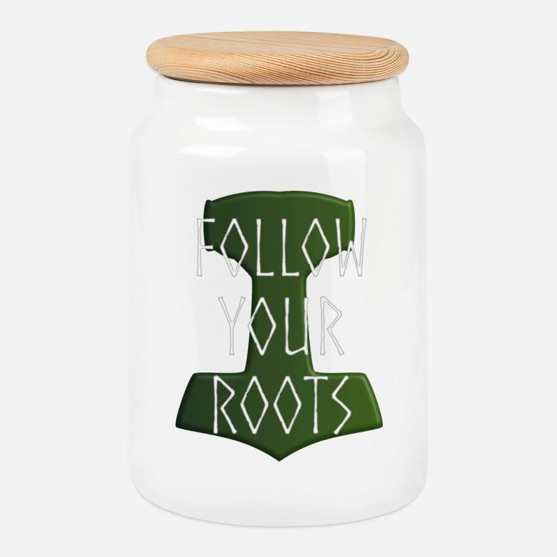 Follow your Roots - Hammer Donar Thor Mjölnir - Keksdose mit Holzdeckel - Weiß