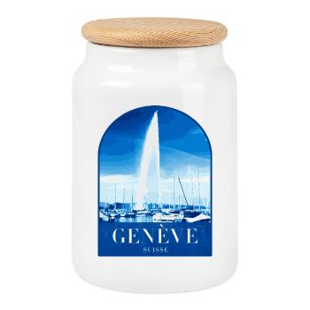 Geneva JetdEau Harbour Motif - Boîte à biscuits avec couvercle en bois - blanc - Devant