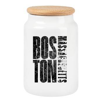 Boston Massachusetts Stadtkarte Typografie Design  - Keksdose mit Holzdeckel - Weiß - Vorne