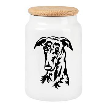 Tête de Galgo - Boîte à biscuits avec couvercle en bois - blanc - Devant