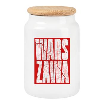 Warszawa city map in lettering design - Cookie Jar with Wooden Lid - white - Front