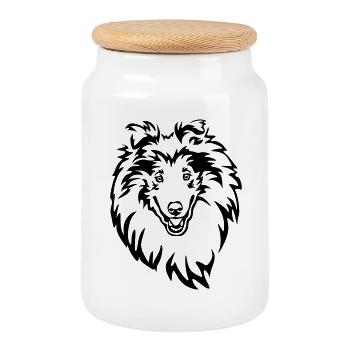 Collie Kopf - Keksdose mit Holzdeckel - Weiß - Vorne