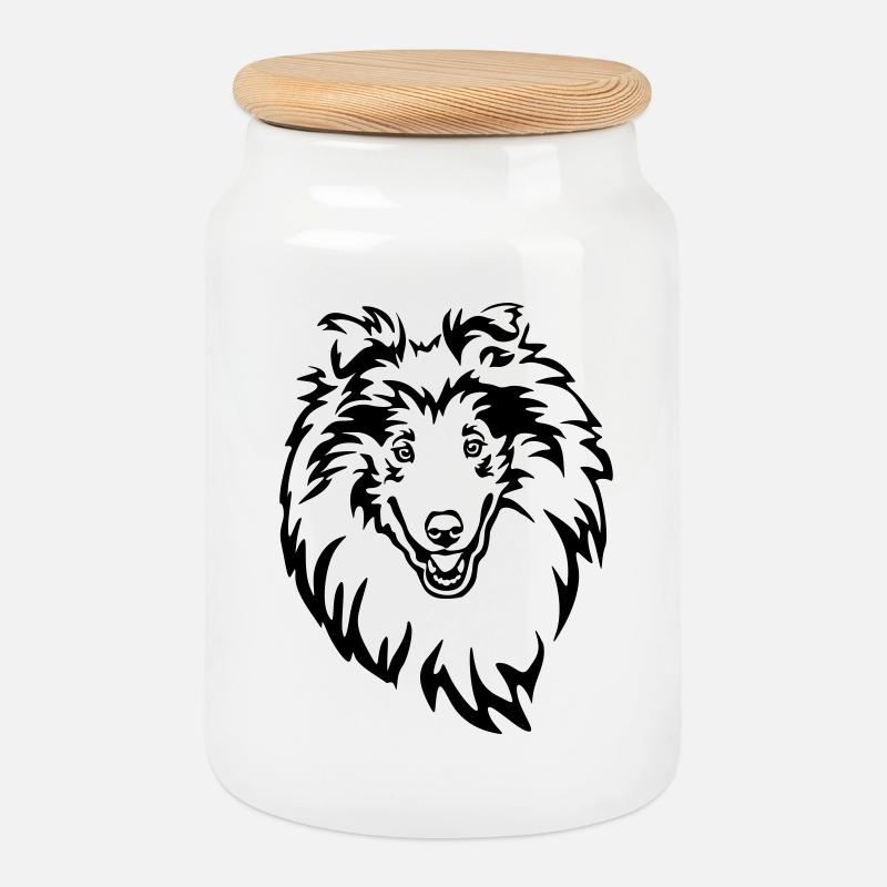 Collie Kopf - Keksdose mit Holzdeckel - Weiß