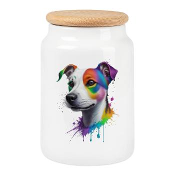 Jack Russell Terrier - Boîte à biscuits avec couvercle en bois - blanc - Devant