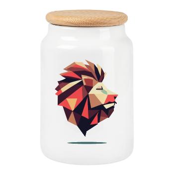 Lion géométrique sommet - Boîte à biscuits avec couvercle en bois - blanc - Devant