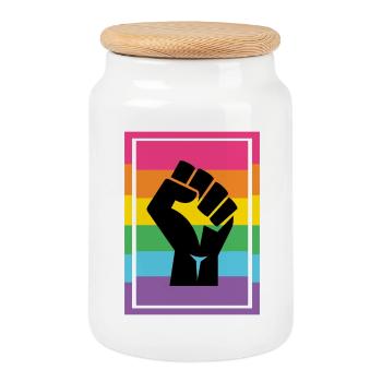 Mois de la fierté LGBT - Pride Lives Matter - Boîte à biscuits avec couvercle en bois - blanc - Devant