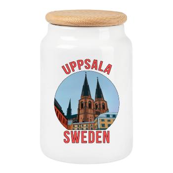 Uppsala Suède - Boîte à biscuits avec couvercle en bois - blanc - Devant