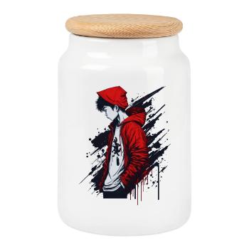 Jeune style de rue - Boîte à biscuits avec couvercle en bois - blanc - Devant