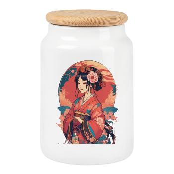 junges japanisches Mädchen - Keksdose mit Holzdeckel - Weiß - Vorne