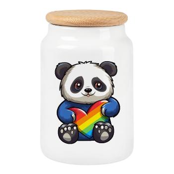 Pandabär | Stolzes Herz | Niedlich | LGBTQ+ | - Keksdose mit Holzdeckel - Weiß - Vorne