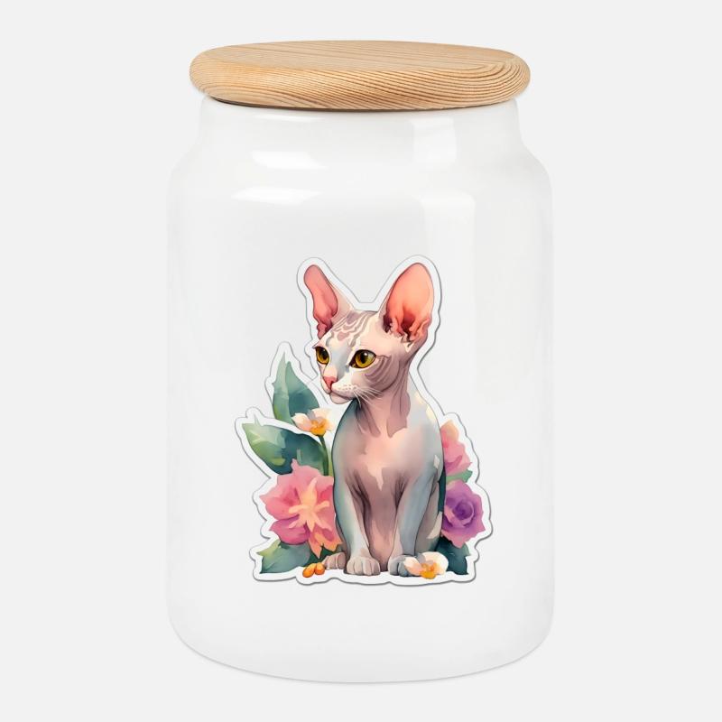 Sphynx-Katze - Keksdose mit Holzdeckel - Weiß
