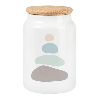 Minimalistischer Steinstapel – Zen Balance Art - Keksdose mit Holzdeckel - Weiß - Vorne
