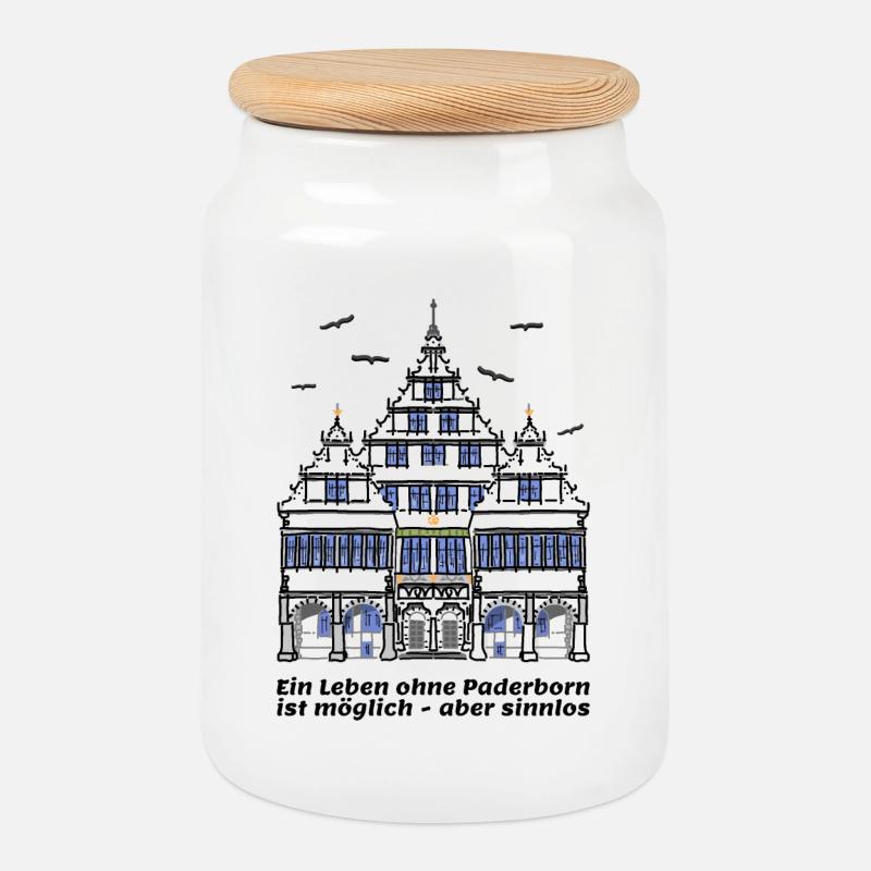 Paderborn , Lustiger Spruch, historisches Rathaus - Keksdose mit Holzdeckel - Weiß