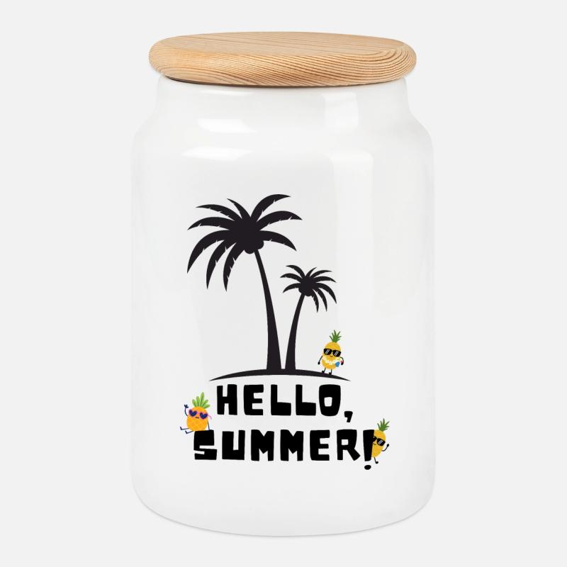 Hello summer - Keksdose mit Holzdeckel - Weiß