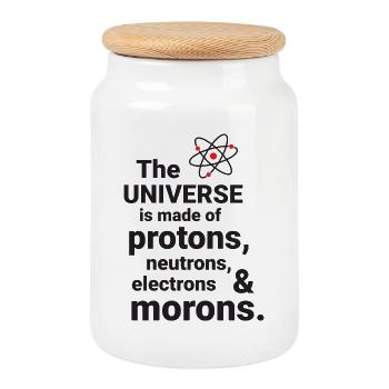 The Universe is made of protons, neutrorns - Cookie Jar with Wooden Lid - white - Front