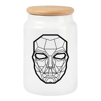 Lignes géométriques de masques faciaux - Boîte à biscuits avec couvercle en bois - blanc - Devant
