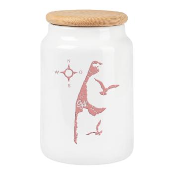 Sylt Design in Pink - Cookie Jar with Wooden Lid - white - Front