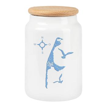 Blue Sylt Design - Cookie Jar with Wooden Lid - white - Front