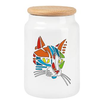 Chat tribal - Boîte à biscuits avec couvercle en bois - blanc - Devant