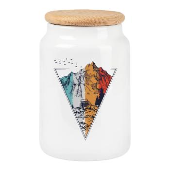 Tri-Color Mountain Quest - Cookie Jar with Wooden Lid - white - Front