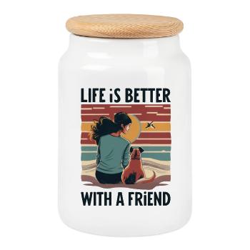 Life is better with a Friend - Keksdose mit Holzdeckel - Weiß - Vorne