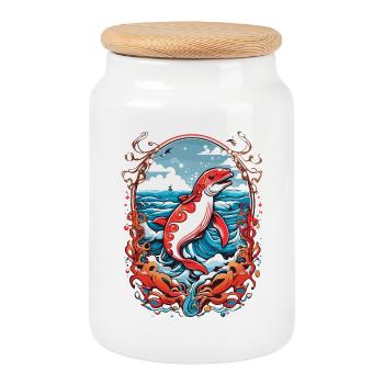 Sea creatures - Cookie Jar with Wooden Lid - white - Front