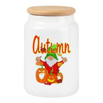 Magie du jardin avec des citrouilles en automne - Boîte à biscuits avec couvercle en bois - blanc - Devant