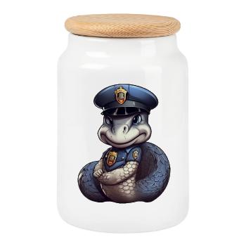 Police Snake - Cookie Jar with Wooden Lid - white - Front