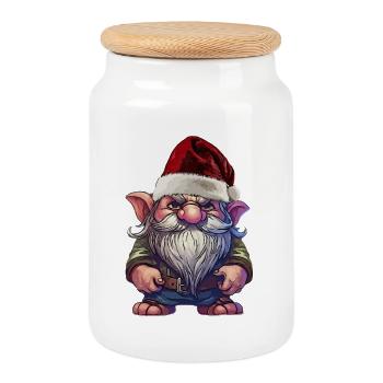 Christmas gnome insulted with gnome - Cookie Jar with Wooden Lid - white - Front