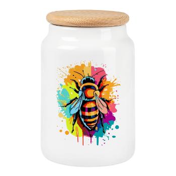 Biene Farbenfroh - Bienen & Bienchen - Honigbiene - Keksdose mit Holzdeckel - Weiß - Vorne
