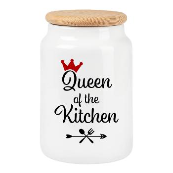 Queen of the Kitchen - Cookie Jar with Wooden Lid - white - Front