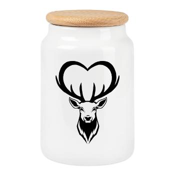 Black Deer Heart - Cookie Jar with Wooden Lid - white - Front