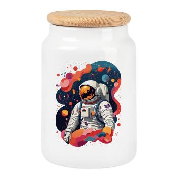 Astronaute - Boîte à biscuits avec couvercle en bois - blanc - Devant