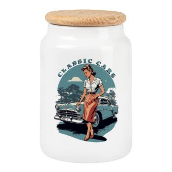 Voitures de collection 1950 - Boîte à biscuits avec couvercle en bois - blanc - Devant