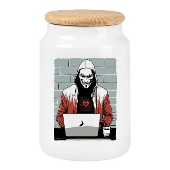 Anonymous Hacker - Keksdose mit Holzdeckel - Weiß - Vorne