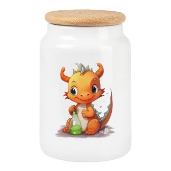 Bébé Dragon Orange Biberon Shirt mignon - Boîte à biscuits avec couvercle en bois - blanc - Devant