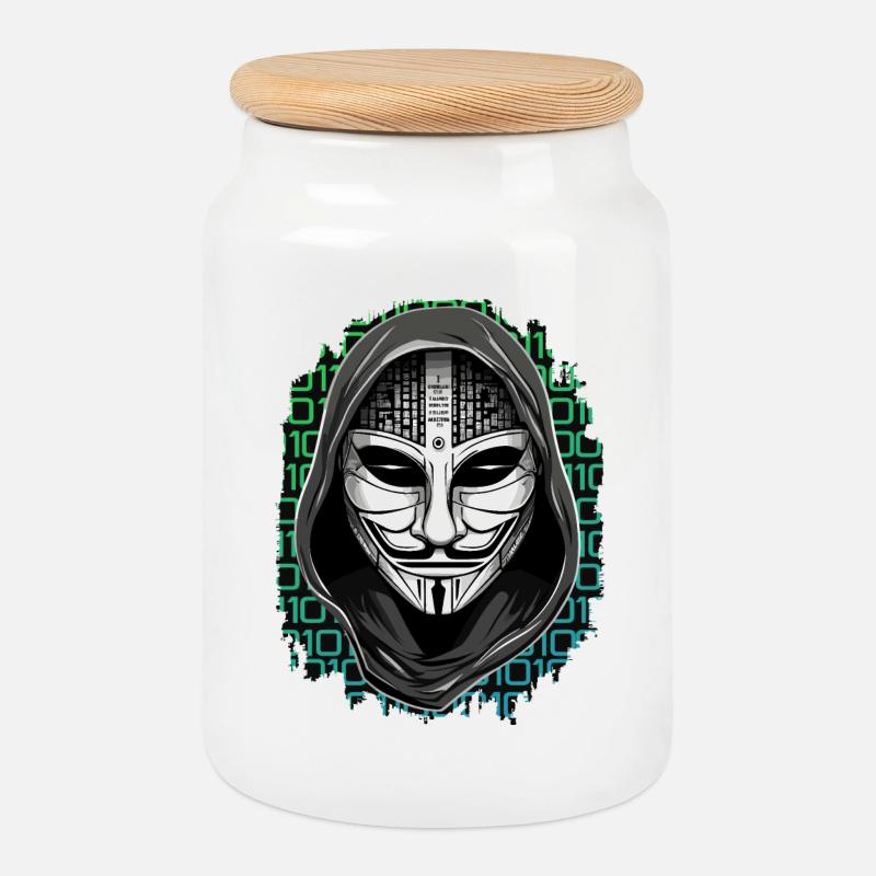 Anonymous Hacker - Keksdose mit Holzdeckel - Weiß