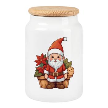 Christmas Gnome - Cookie Jar with Wooden Lid - white - Front