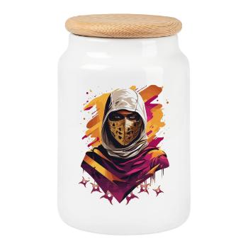 Ninja Samurai Warrior - Cookie Jar with Wooden Lid - white - Front
