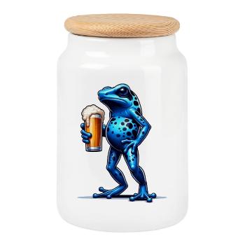Pfeilgiftfrosch Frosch Bier - Keksdose mit Holzdeckel - Weiß - Vorne