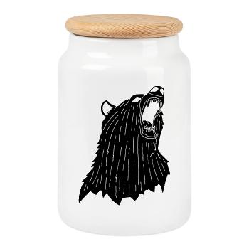 Angry Black Bear - Cookie Jar with Wooden Lid - white - Front