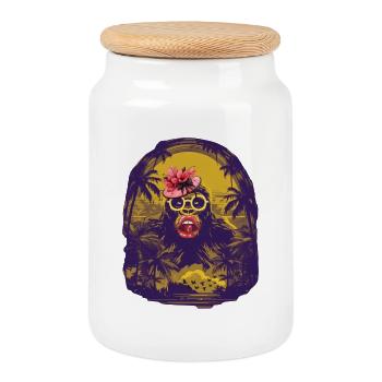 Gorilla Pop Art - Cookie Jar with Wooden Lid - white - Front
